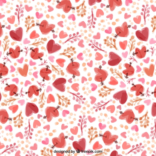 Free Vector watercolor hearts floral pattern