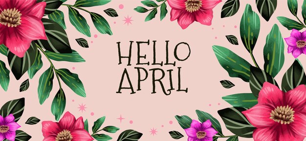 Watercolor hello april banner and background