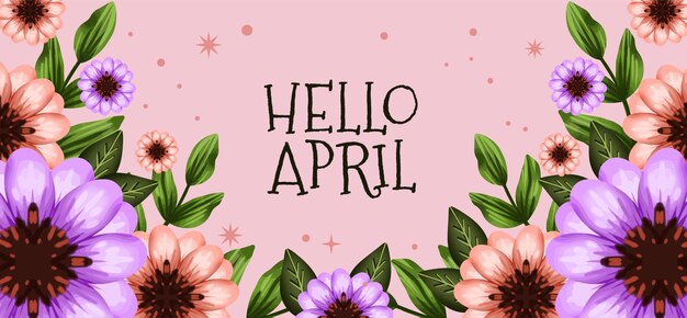 Watercolor hello april banner and background