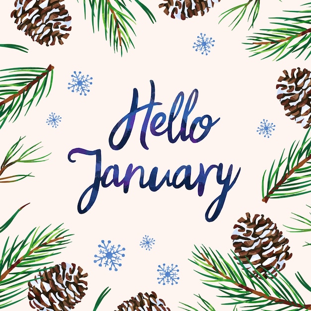 Watercolor hello january lettering