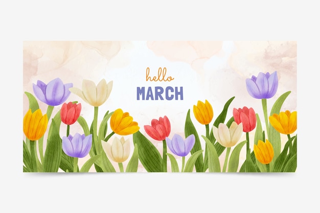 Free Vector watercolor hello march banner and background