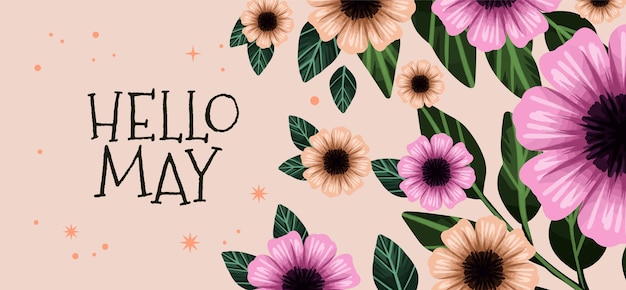 Watercolor hello may background and banner