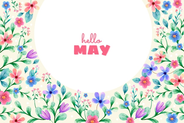 Free vector watercolor hello may background and banner