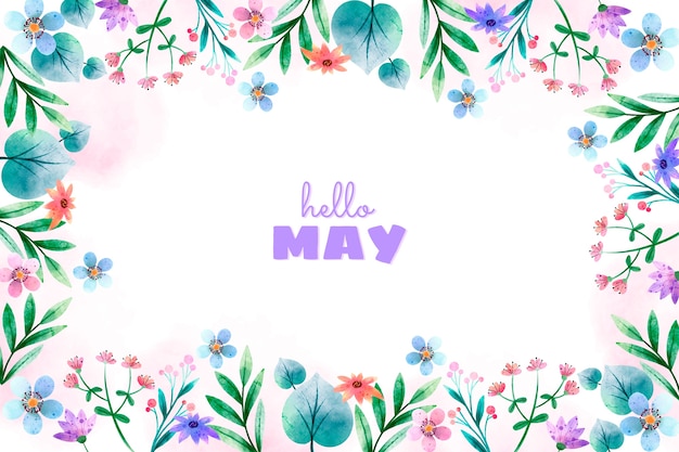 Free vector watercolor hello may background and banner