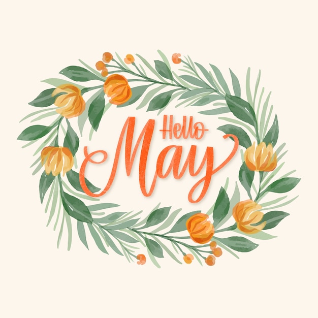 Free Vector watercolor hello may lettering