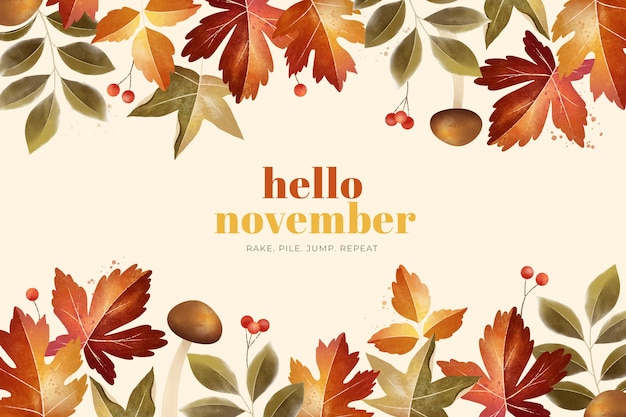 Watercolor hello november background