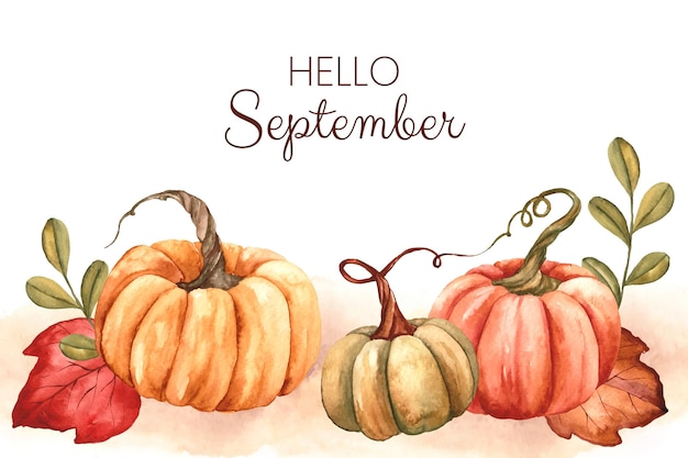 Watercolor hello september background