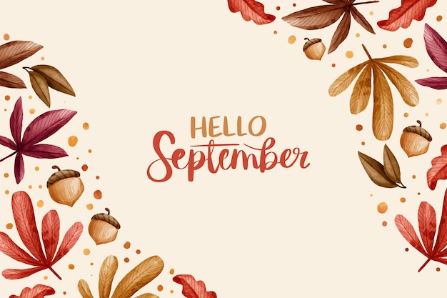 Watercolor hello september background