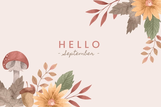 Watercolor hello september background