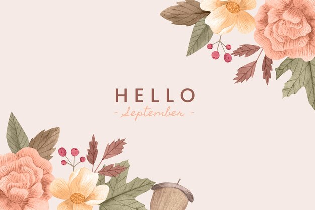 Watercolor hello september background