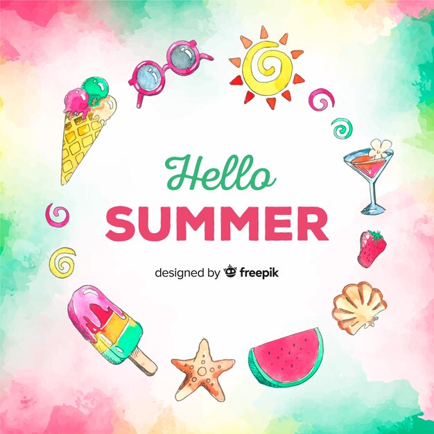 Watercolor hello summer background