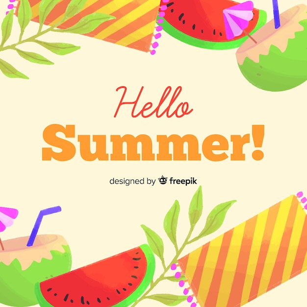 Watercolor hello summer background