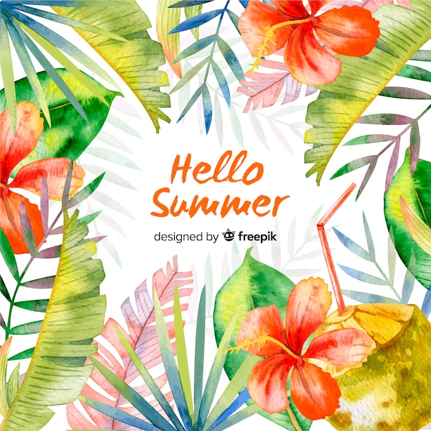 Watercolor hello summer background