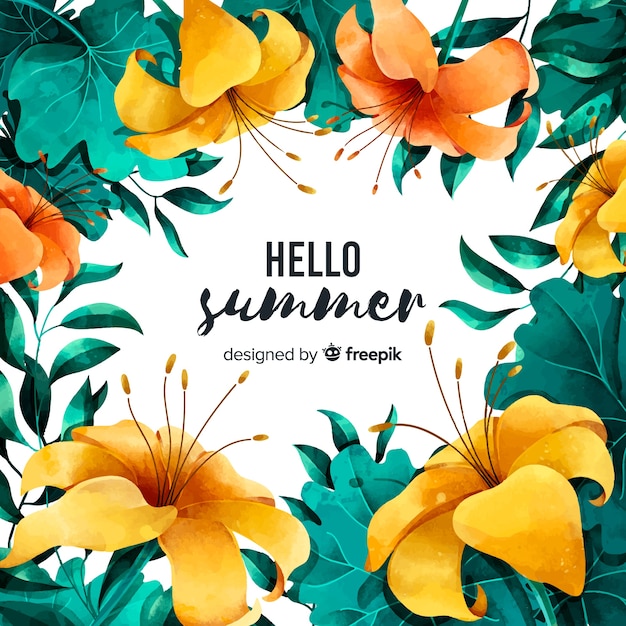 Watercolor hello summer background