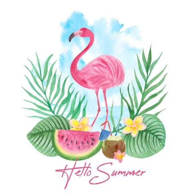 Watercolor hello summer concept