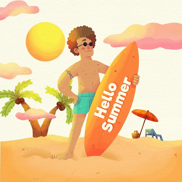 Free Vector watercolor hello summer concept