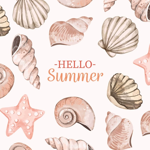 Watercolor hello summer concept