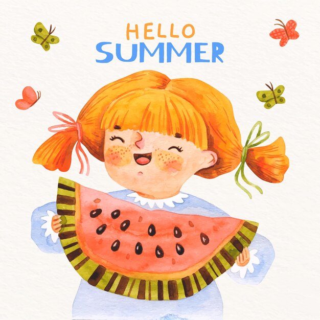 Watercolor hello summer concept