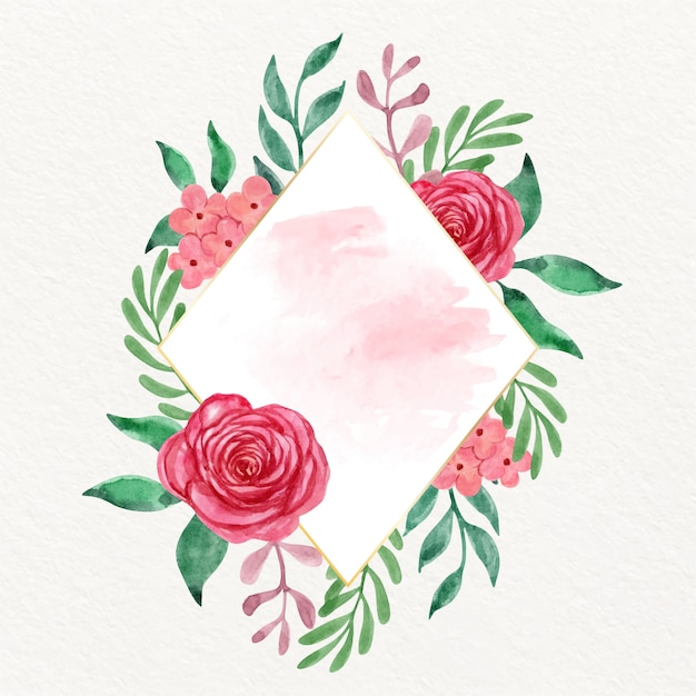 Free Vector watercolor hexagonal frame with red flowers