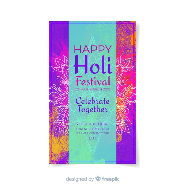 Free vector watercolor holi festival flyer template