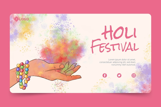 Free vector watercolor holi horizontal banner