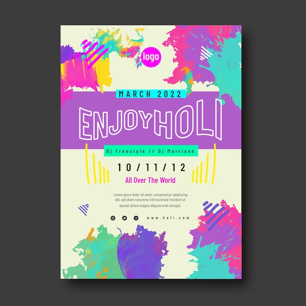 Watercolor holi invitation template