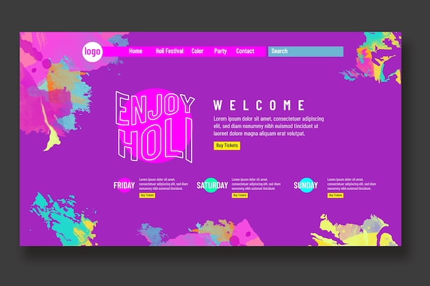 Free vector watercolor holi landing page template