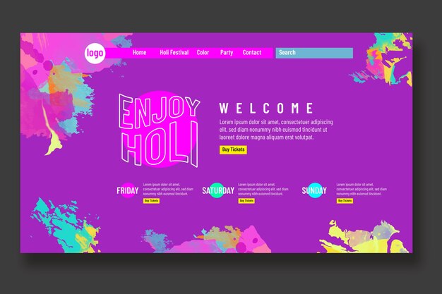 Watercolor holi landing page template