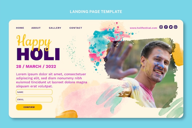 Free Vector watercolor holi landing page template