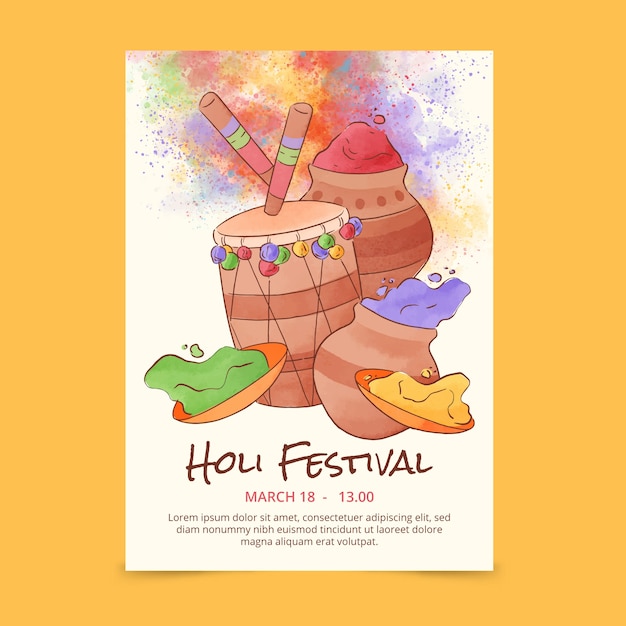 Free Vector watercolor holi vertical flyer template