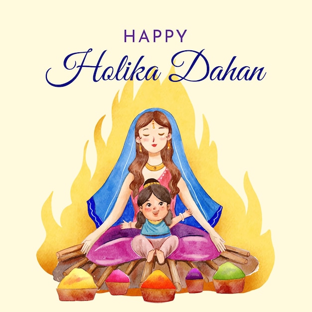 Free Vector watercolor holika dahan illustration