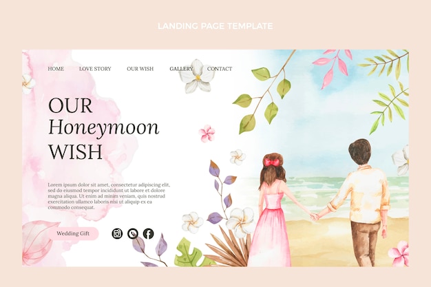 Free Vector watercolor honeymoon landing page template