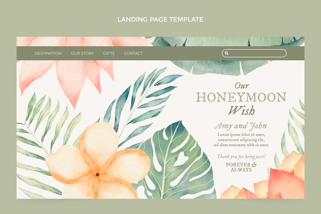 Watercolor honeymoon landing page template