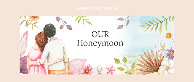 Free Vector watercolor honeymoon social media cover template