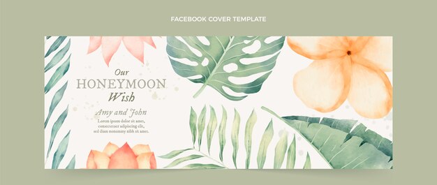 Watercolor honeymoon social media cover template