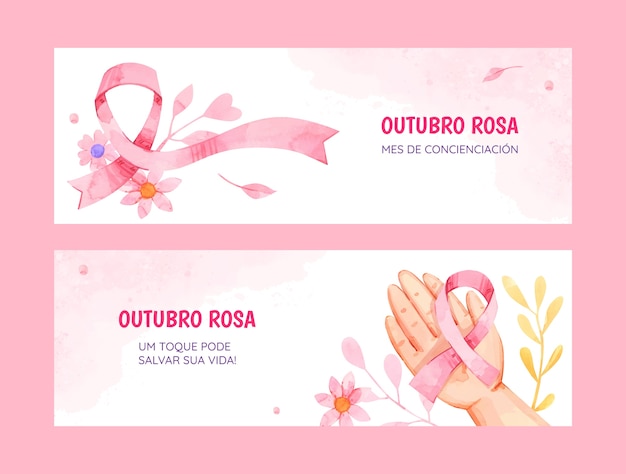 Free Vector watercolor horizontal banner template for breast cancer awareness month