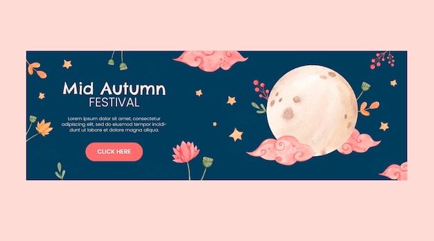 Free Vector watercolor horizontal banner template for mid-autumn festival celebration