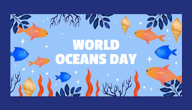 Free Vector watercolor horizontal banner template for world oceans day celebration