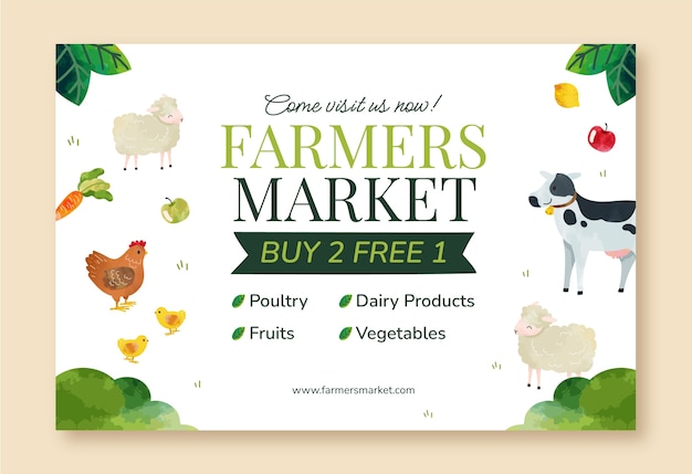 Free Vector watercolor horizontal sale banner template for organic farming