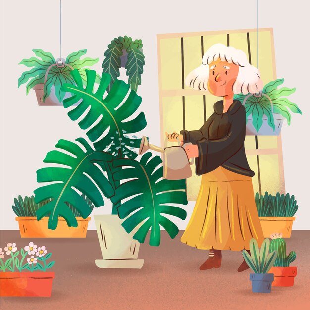 Watercolor house plants illustration