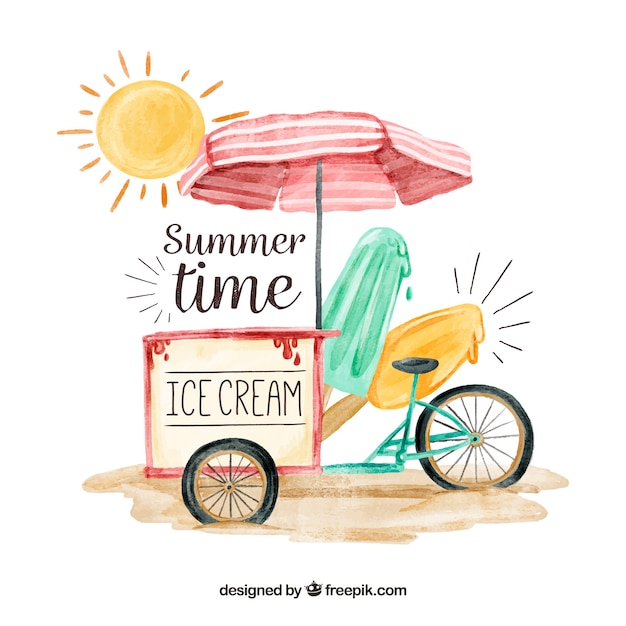 Free Vector watercolor ice cream cart background