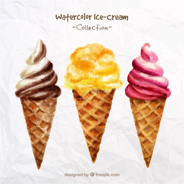 Free Vector watercolor ice-creams with wafer