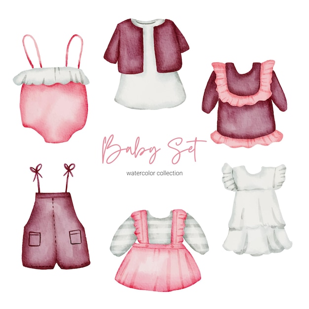 Free Vector watercolor illustration clothes. baby stuffs set of clothes