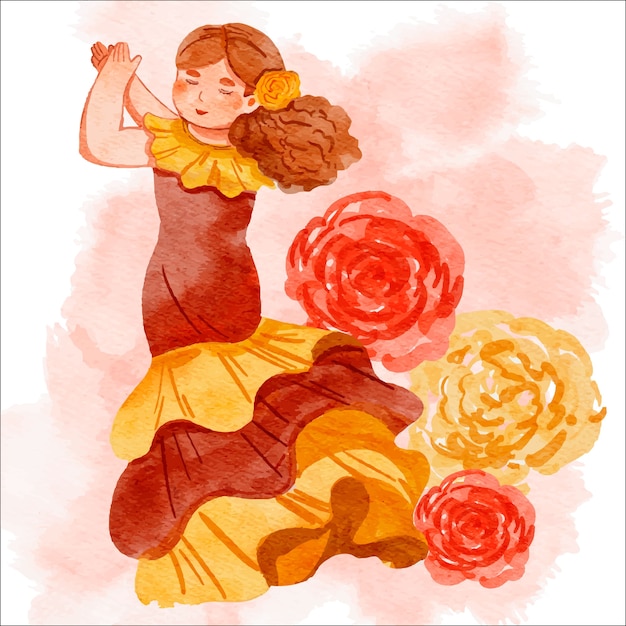 Free Vector watercolor illustration of flamenco woman