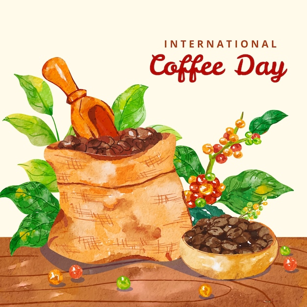 Free vector watercolor illustration for international coffee day celebration