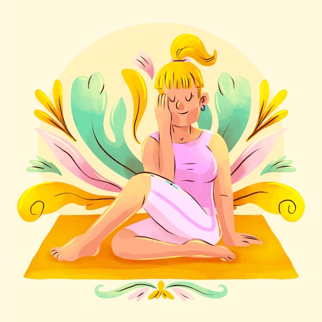 Free Vector watercolor illustration for international yoga day celebration