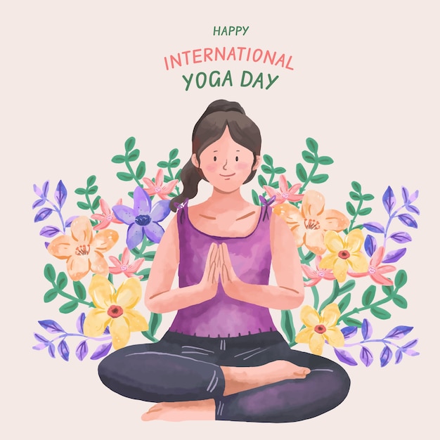 Watercolor illustration for international yoga day celebration