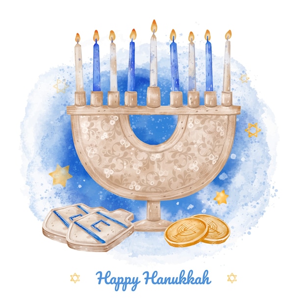 Free Vector watercolor illustration for jewish hanukkah holiday