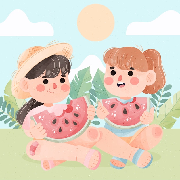 Watercolor illustration for summertime season