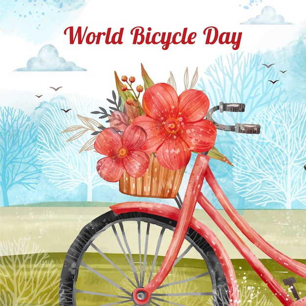 Free Vector watercolor illustration for world bicycle day celebration